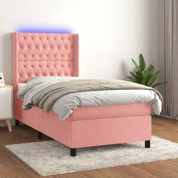 vidaXL Boxspringbett mit Matratze & LED Rosa 90x190 cm Samt, 3139720
