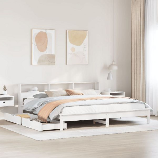vidaXL Massivholzbett mit Regal ohne Matratze Weiß 180x200 cm Kiefer, 3309801