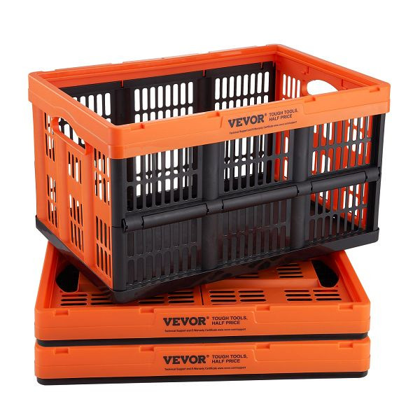 VEVOR 3er-Set 45L Profi Klappbox aus PP Faltbar, mit Handgriff Stapelbar, für Aufbewahrung & Transport Orange, KZDSLCWKCSHS132ETV0
