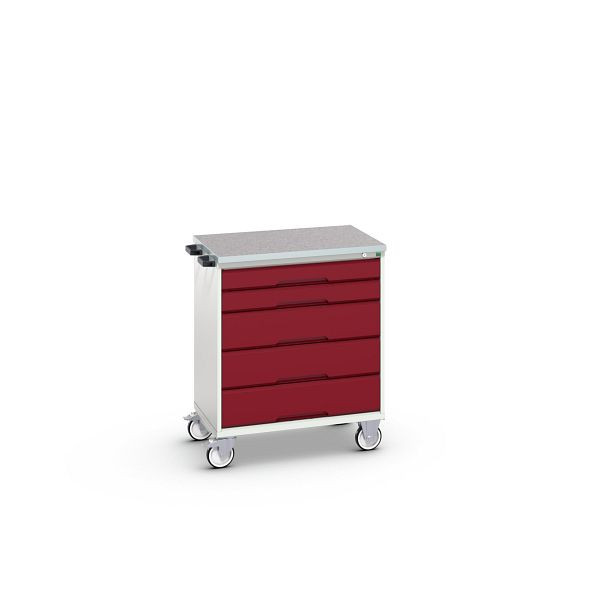 bott verso mobiler Schubladenschrank, mit 5 Schubladen und Linoleum-Top, BxTxH: 800 x 600 x 980 mm, Lichtgrau / Purpurrot, 16927000.24