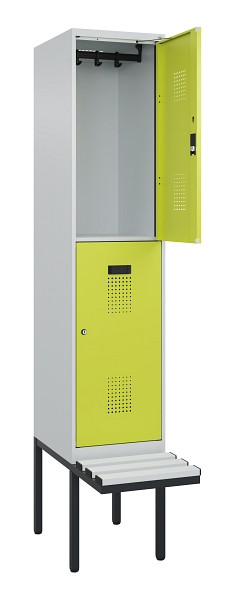 C+P Doppelstock-Spind Evolo PLUS, Bank, 2 Fächer, 2120x400x815mm, 7035/0024, Zylinderschloss, Sitzfläche Kunststoff, 0493407-12 S10123