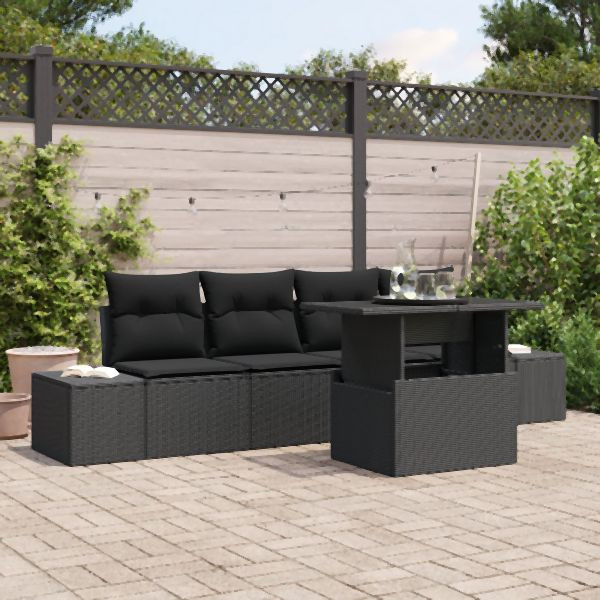 vidaXL Garten-Sofa-Set 5-teilig Schwarz Rattan Außen-Sofa-Set, 3357826