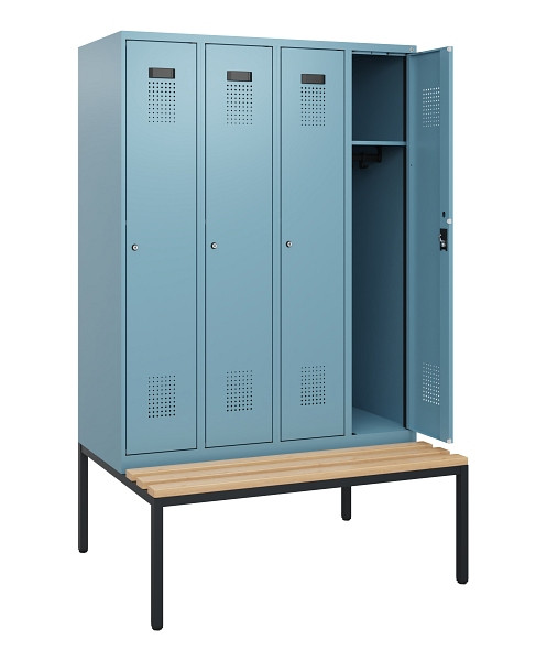 C+P Spind Evolo PLUS, 4 Abteile, 1950x1200x815mm, 0010/0010, Zylinderschloss, Sitzfläche Buche-Hartholz, Sitzbank, 0490505-40 S10048
