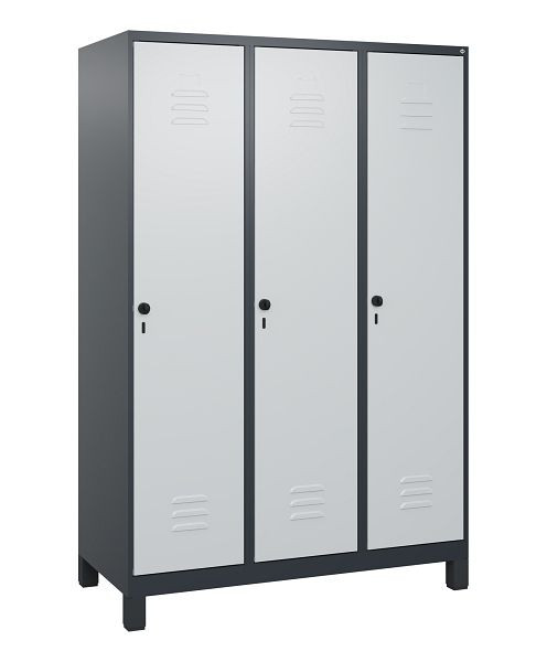 C+P Umkleidespind Classic PLUS mit Mitteltrennwand, Füße, 3 Abteile, 1800x1200x500mm, 7016/7035, Drehriegel, 0800107-32F S10013