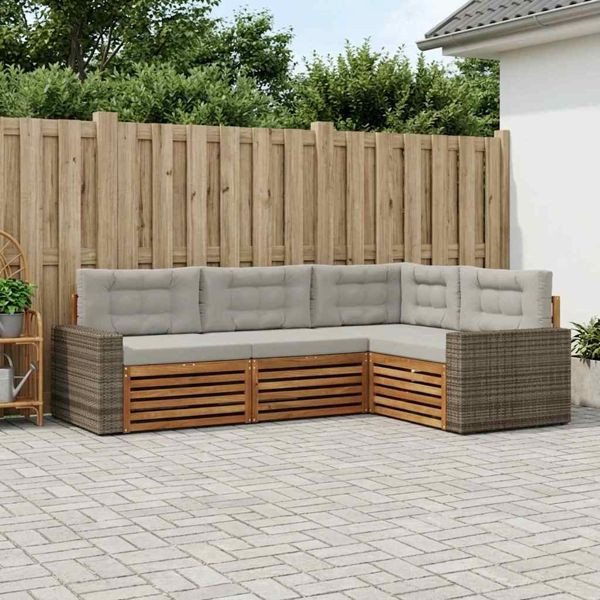 vidaXL Outdoor-Sofagarnitur 4-teilig Natürlich und Hellgrau, 3383309