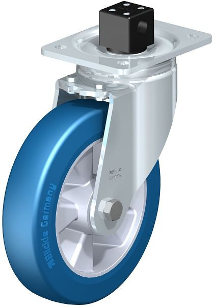 Blickle LH-ALBS 200K-CS13 Stahlblech-Lenkrolle, Schwerlast-Ausführung, mit Anschraubplatte & Feststeller, Blickle Besthane® Soft, Blau, 752170