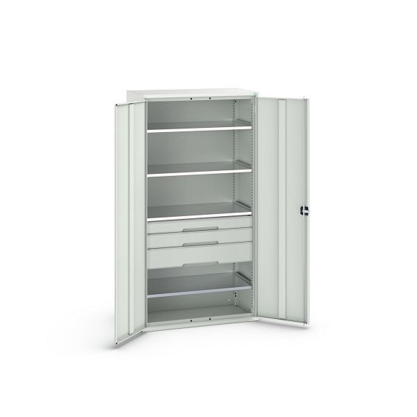 bott verso Flügeltürschrank mit Schubladen, mit 4 Fachböden und 3 Schubladen, BxTxH: 1050 x550 x 2000 mm, Lichtgrau / Lichtgrau, 16926575.16