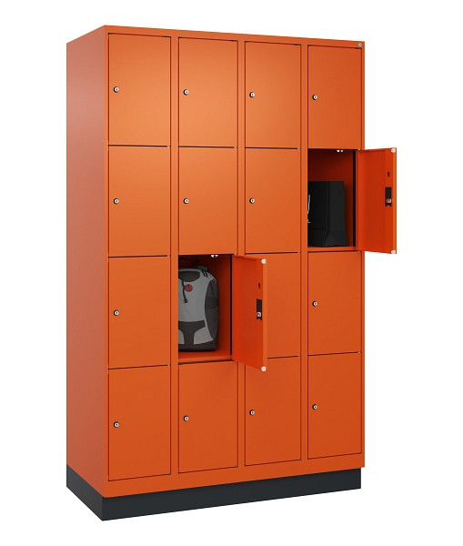 C+P Schließfachschrank Evolo PLUS, mit Sockel, 16 Fächer, 1950x1200x500mm, 2004/2004 Reinorange, 049020-404 S10023