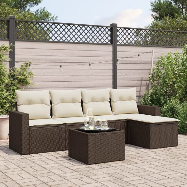 vidaXL 6-tlg. Garten-Sofagarnitur mit Kissen Braun Poly Rattan, 3251240