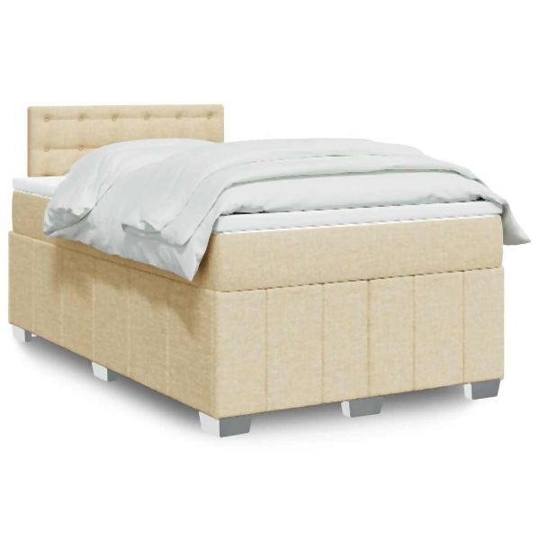 vidaXL Boxspringbett mit Matratze Creme 120x200 cm Stoff, 3287054