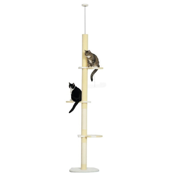 PawHut Höhenverstellbarer Kratzbaum, Anti-Rutsch, Sisalseil-Pfosten, 220-260H x 47L x 34W cm, D30-619V00YL