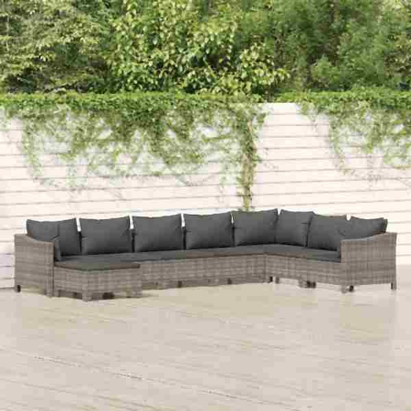 vidaXL 8-tlg. Garten-Lounge-Set mit Kissen Grau Poly Rattan, 3187298
