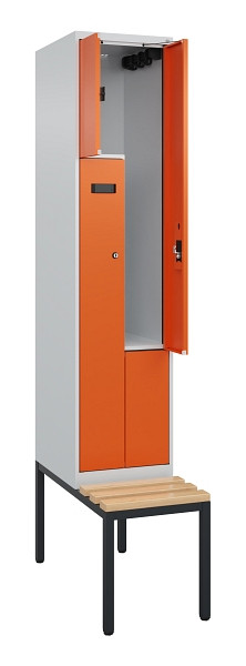 C+P Z-Spind Evolo PLUS, Bank, 2 Fächer, 2120x400x815mm, 7035/2004, Zylinderschloss, Sitzfläche Buche-Hartholz, Sitzbank, 0490537-122 S10028