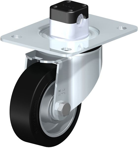 Blickle LK-ALEV 100K-3-CS11 Stahlblech-Lenkrolle, schwere Ausführung, mit Anschraubplatte & Zentralfeststeller, Elastik-Vollgummi, Schwarz, 752016