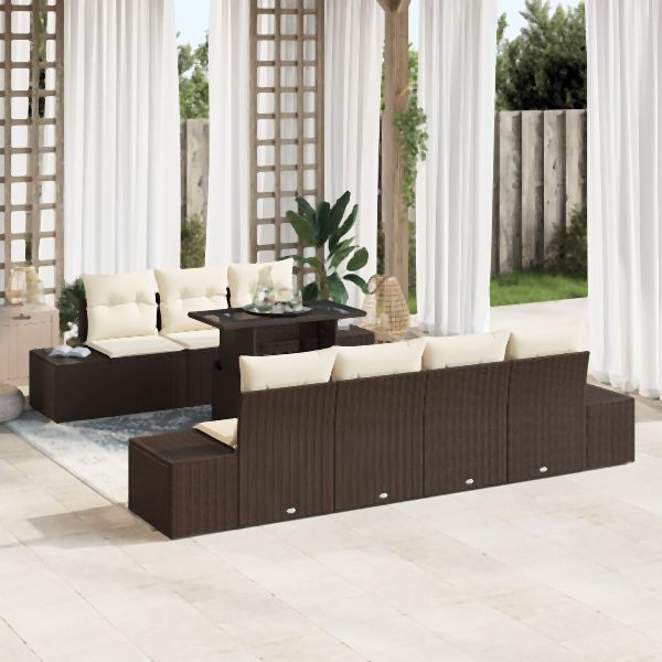 vidaXL Garten-Sofa-Set 8-teilig Braun, Creme Rattan, Polyester, 3357861