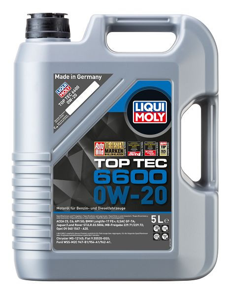 LIQUI MOLY Motoröl Top Tec 6600 0W-20, Kanister Kunststoff, VE: 5 Liter, 21441