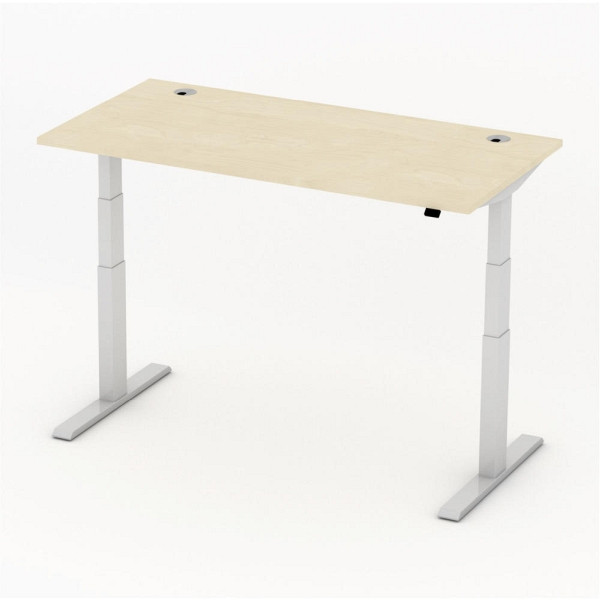 Deskin Sitz-/ Stehtisch Comfort MULTI M, Ahorndekor, B 1600 x T 800 x H 640-1300 mm, Alusilber, 275268