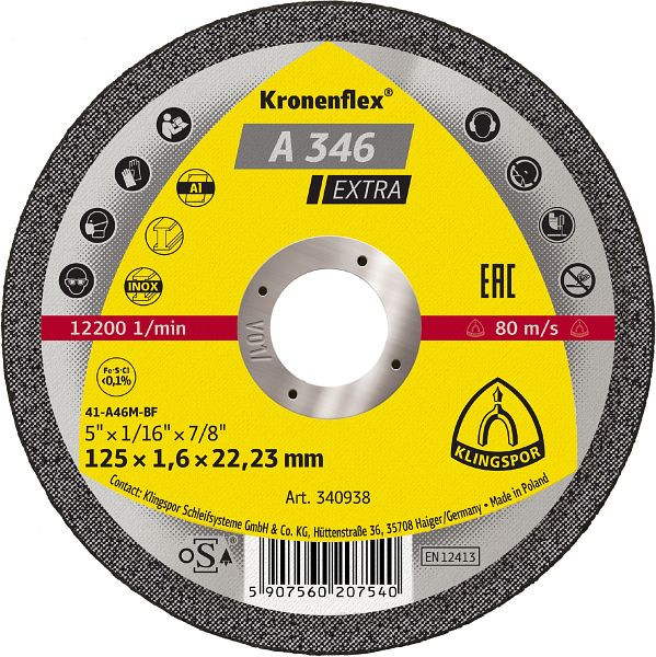 Klingspor A 346 EX Trennscheiben 115 x 1,6 x 22,23 mm gerade, VE: 25 Stück, 340936