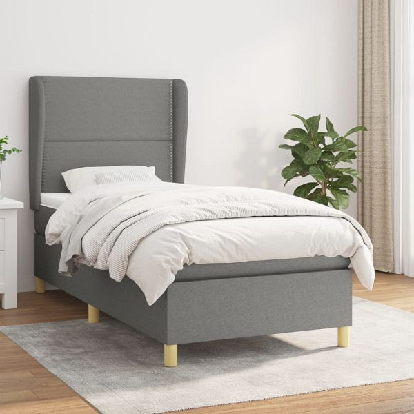 vidaXL Boxspringbett mit Matratze Dunkelgrau 90x200 cm Stoff, 3128414