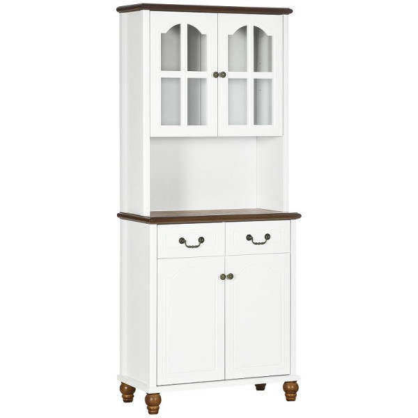 HOMCOM Küchenschrank, Buffet, 2 Schubladen, 2 Schrankfächer, klassisches Design, Weiß+Dunkelbraun, 76 x 38 x 182 cm, 835-929V90WT