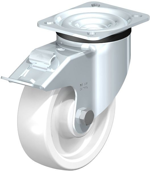 Blickle LK-SPO 125G-1-FI Stahlblech-Lenkrolle, schwere Ausführung, mit Anschraubplatte & Feststeller, Polyamid, Weiß, 613406