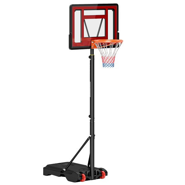 HOMCOM Rollbarer Basketballständer, Verstellbarer Basketballkorb, freistehend, Kunststoff, Stahl, 75L x 83B x 205-261H cm, A61-023