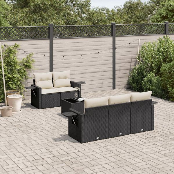 vidaXL 6-teilig Garten-Sofagarnitur mit Kissen Schwarz Poly Rattan, 3252233