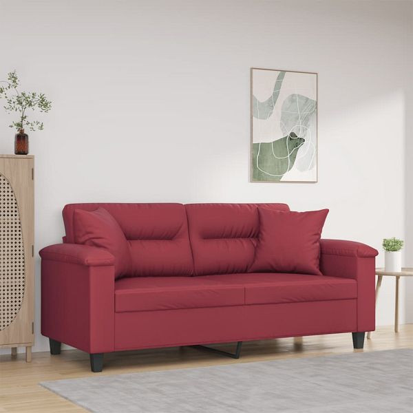 vidaXL 2-Sitzer-Sofa mit Zierkissen Weinrot 140 cm Kunstleder, 3200991