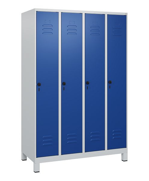 C+P Umkleidespind Classic PLUS mit Mitteltrennwand, Füße, 4 Abteile, 1800x1200x500mm, 7035/5010, Drehriegel, 0800107-40F S10003