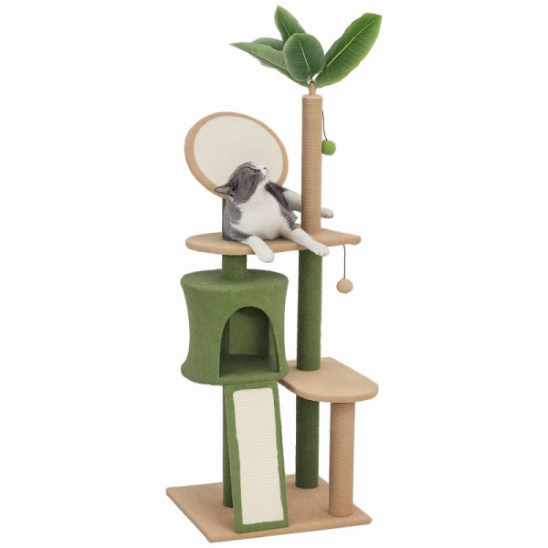 PawHut Kratzbaum, 139 cm Katzenbaum mit Höhle, Bällen, Sisal-Kratzpfosten und Plattformen, D30-847V00GN