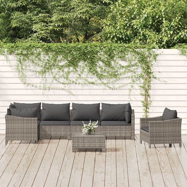 vidaXL 7-tlg. Garten-Lounge-Set mit Kissen Grau Poly Rattan, 3187283