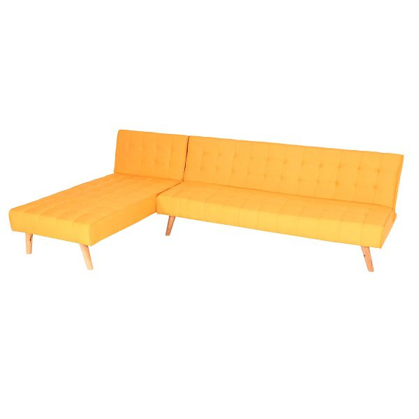 Mendler Ecksofa HWC-K38, Sofa Klappsofa, Liegefläche links/rechts, Stoff/Textil Massivholz, gelb, 89787+89788