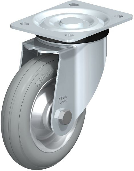 Blickle L-VW 162R-SG Stahlblech-Lenkrolle, mittelschwere Ausführung, mit Anschraubplatte, Weichgummi, Grau, 542688