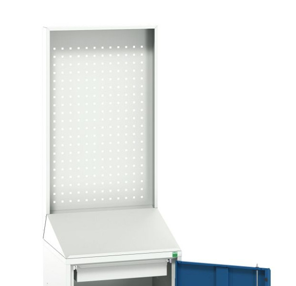 bott verso Economy Pult mit perfo Rückwand, mit 1 Fachboden, 1 Schublade, BxTxH: 525 x 550 x 2000 mm, Lichtgrau / Enzianblau, 16929025.11