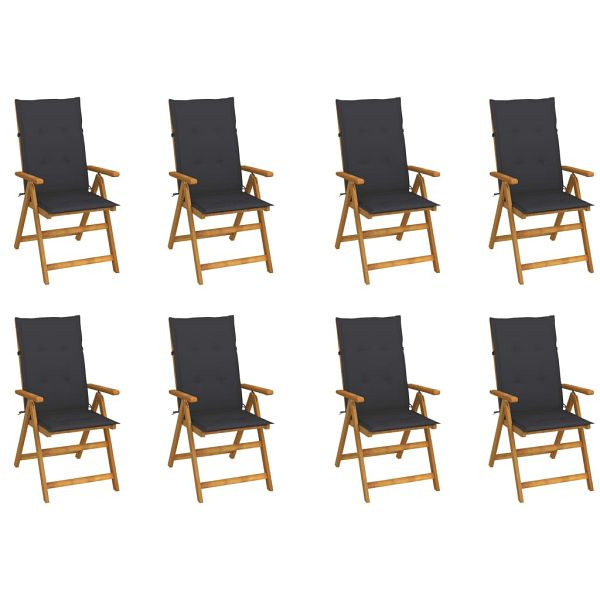 vidaXL Klappbare Gartenstühle mit Kissen 8 Stück Massivholz Akazie, 3075054