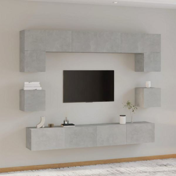 vidaXL 8-tlg. TV-Schrank-Set Betongrau Holzwerkstoff, 3114417