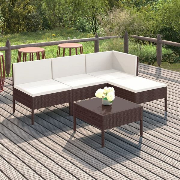 vidaXL 5-teilig Garten-Lounge-Set mit Auflagen Poly Rattan Braun, 3094363
