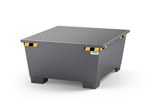 DENIOS Auffangwanne pro-line für 1 IBC, grau lackiert, Gitterrost, 273881