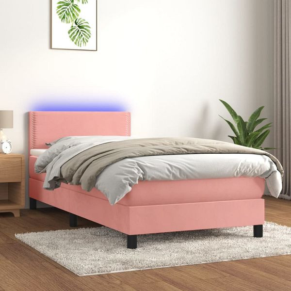 vidaXL Boxspringbett mit Matratze & LED Rosa 80x200 cm Samt, 3134314
