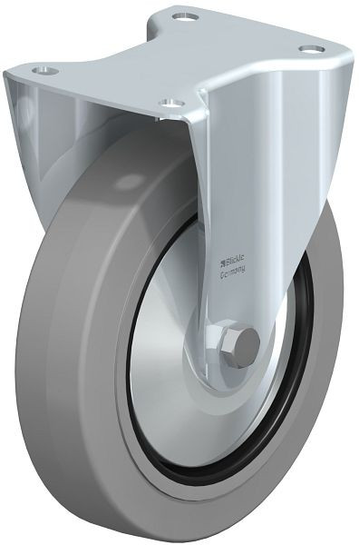 Blickle B-POEV 200K-SG-FA Stahlblech-Bockrolle, mittelschwere Ausführung, mit Anschraubplatte, Elastik-Vollgummi, Grau, 381541
