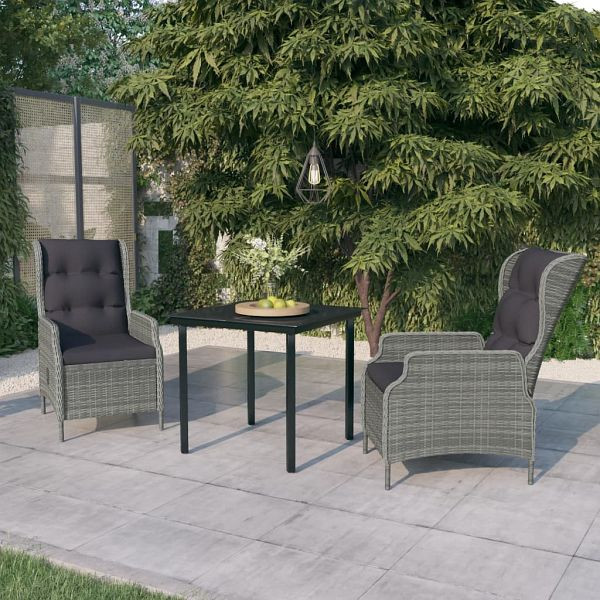 vidaXL 3-teilig Garten-Essgruppe Hellgrau, Material: Pulverbeschichteter stahl, Glas, 3099643