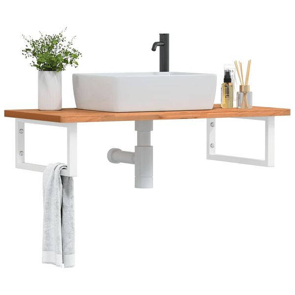 vidaXL Waschbeckenregal Wandmontage Stahl und Massivholz Buche, 3302440