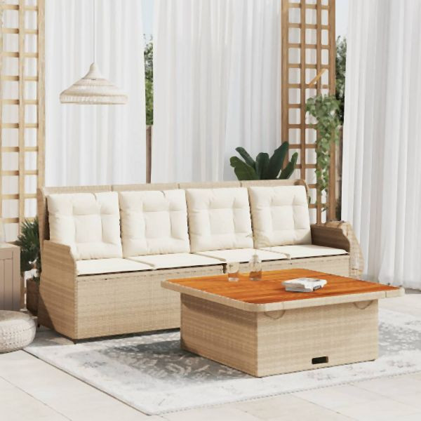 vidaXL 3-tlg. Garten-Sofagarnitur mit Kissen Beige Poly Rattan, 3262590