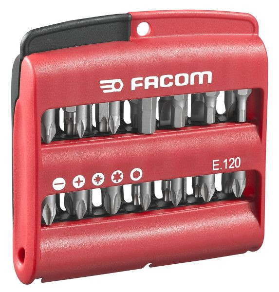 Facom Bithalter, Bits 1/4", Innensechskant (Inbus), Phillips, Pozidriv, Schlitz, Torx, Satz im Klapphalter, 29-teilig, E.120