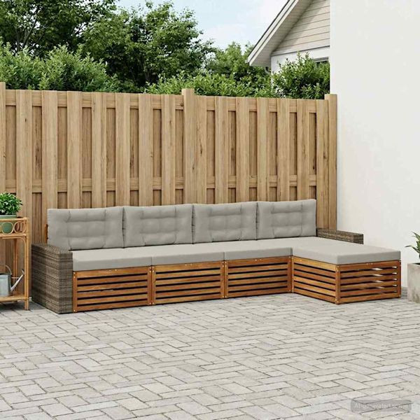vidaXL Outdoor-Sofagarnitur 5-teilig Natürlich und Hellgrau Polyester, 3383249