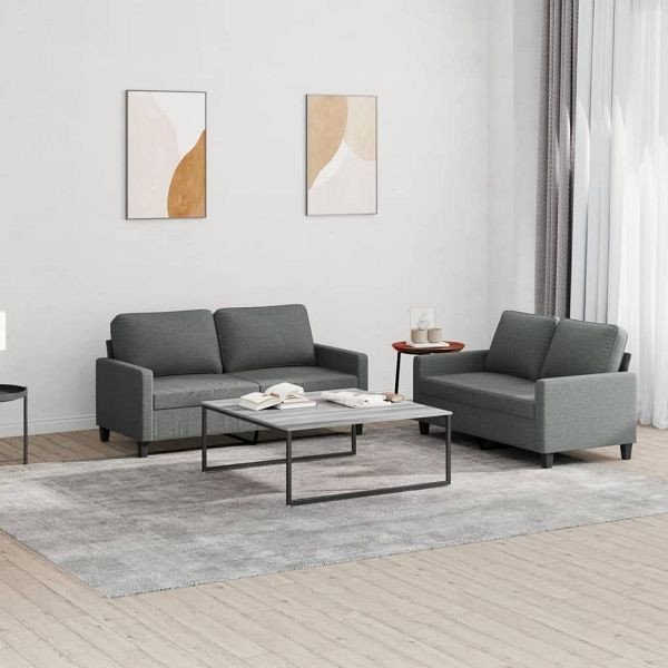 vidaXL 2-tlg. Sofagarnitur mit Kissen Dunkelgrau Stoff, 3201445