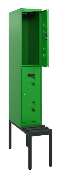 C+P Doppelstöckiger Spind Evolo PLUS, Bank, 2 Fächer, 1950x300x815mm, 6037/6037, Zylinderschloss, Sitzfläche Kunststoff, Sitzbank, 0493505-10 S10161