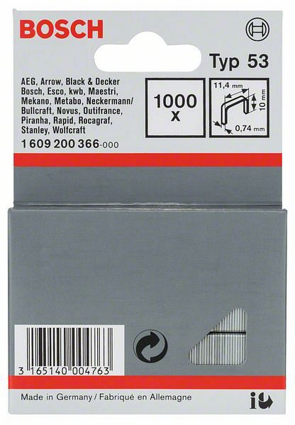 Bosch Feindrahtklammer Typ 53, 11,4 x 0,74 x 10 mm, 1000er-Pack, 1609200366