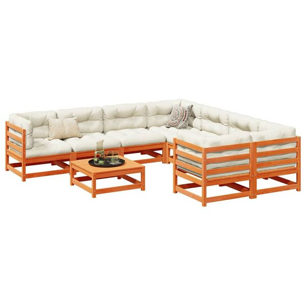 vidaXL 9-teilig Garten-Sofagarnitur mit Kissen Wachsbraun Kiefernholz, 3299371