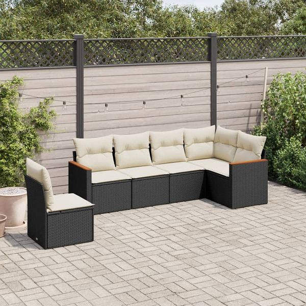 vidaXL 6-teilig Garten-Sofagarnitur mit Kissen Schwarz Poly Rattan, 3226014